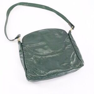 Vintage 80s Leather Purse Dark Green Shoulder Bag Minimalist